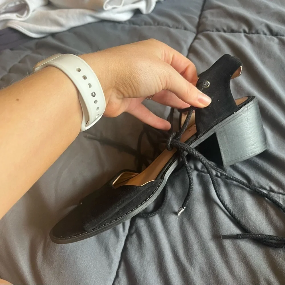 Esprit Black Lace-Up Ankle Tie Block Heel Sandals Women’s Size 9.5